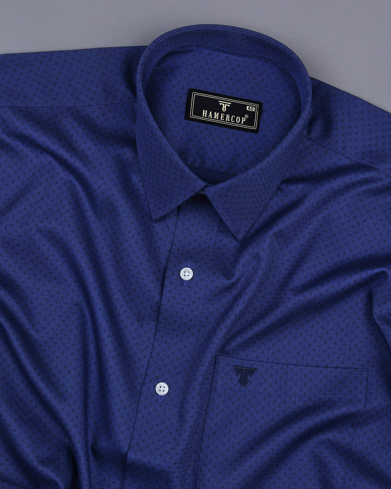 Orca Blue With Black Tringle Printed Dobby Cotton Shirt