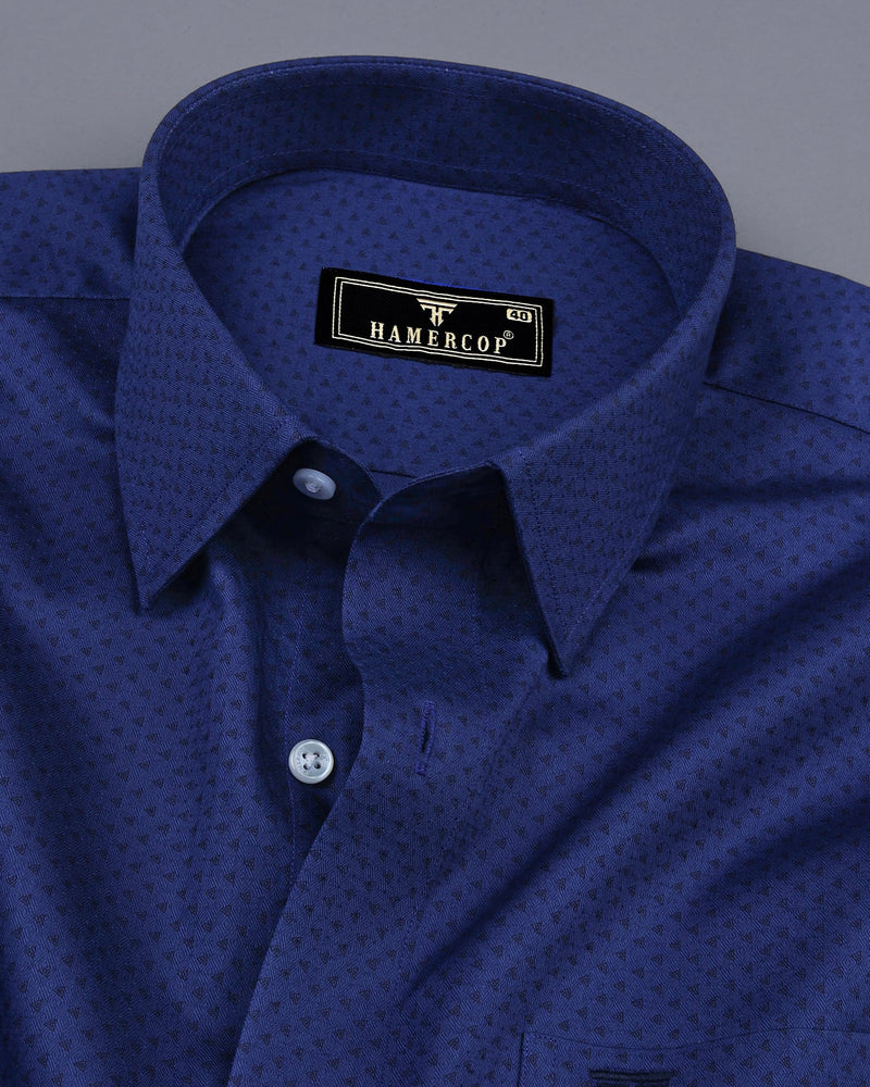 Orca Blue With Black Tringle Printed Dobby Cotton Shirt