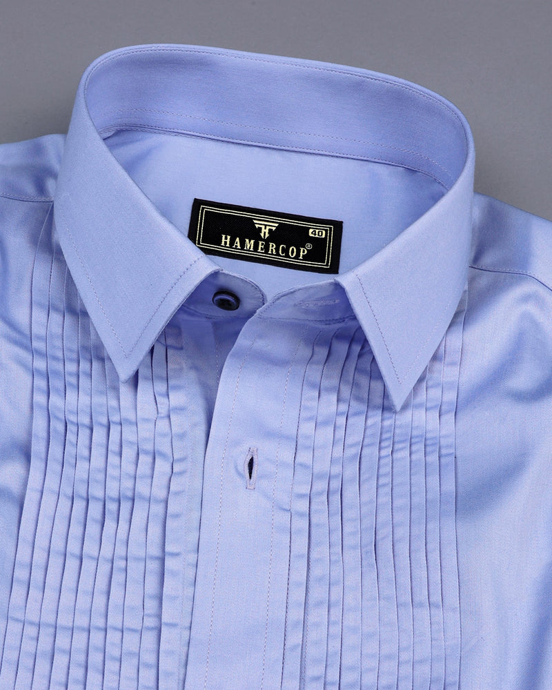 SkyBlue Soft Touch Satin Designer Tuxedo Shirt