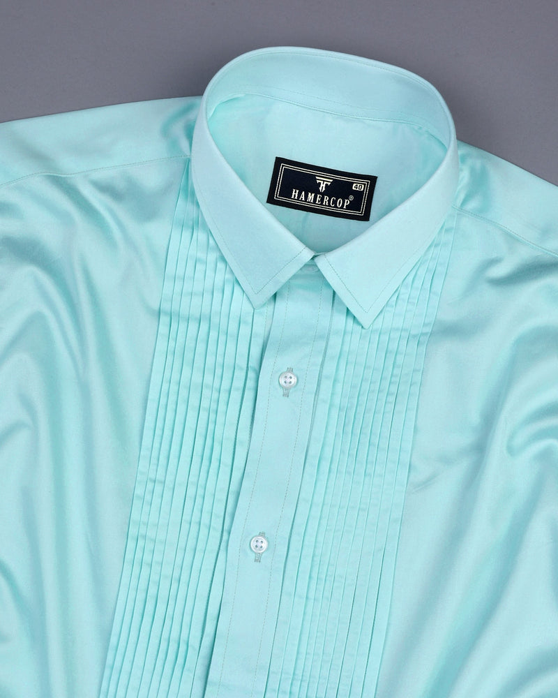 Aqua Blue Soft Touch Satin Designer Tuxedo Shirt hamercopglobal Aqua Blue Soft Touch Satin Designer Tuxedo Shirt hamercopglobal