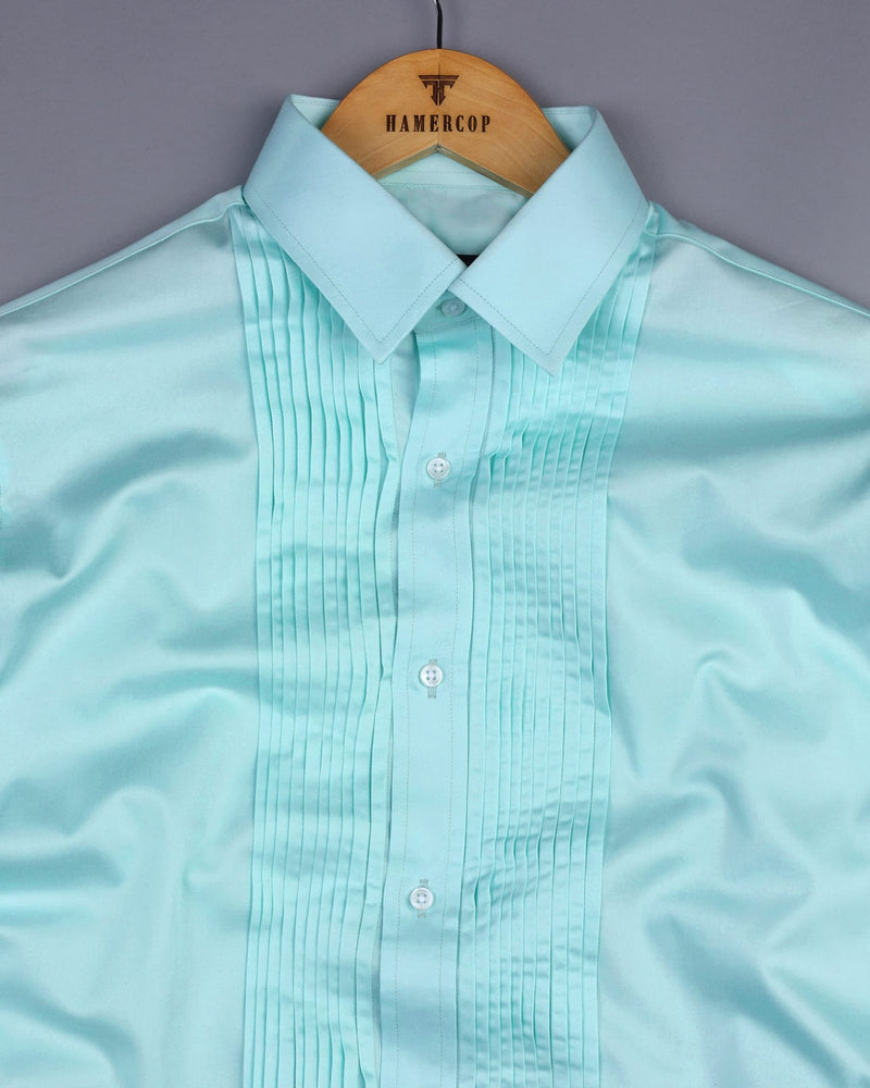 Aqua Blue Soft Touch Satin Designer Tuxedo Shirt hamercopglobal Aqua Blue Soft Touch Satin Designer Tuxedo Shirt hamercopglobal