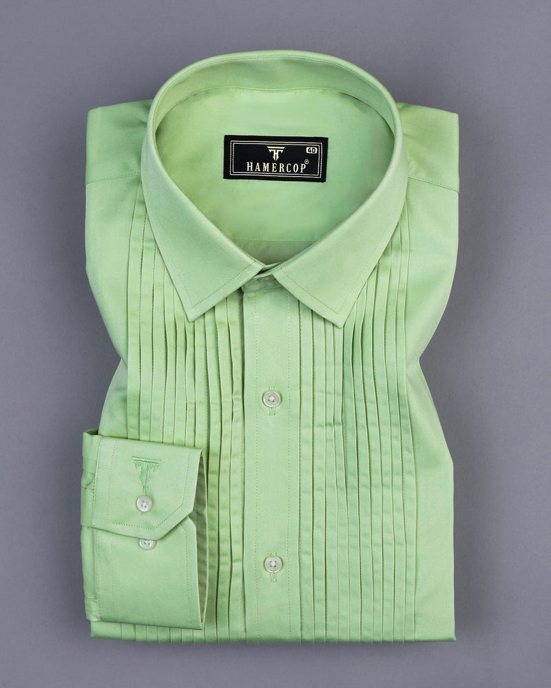 Pista Green Soft Touch Satin Designer Tuxedo Shirt hamercopglobal Pista Green Soft Touch Satin Designer Tuxedo Shirt hamercopglobal