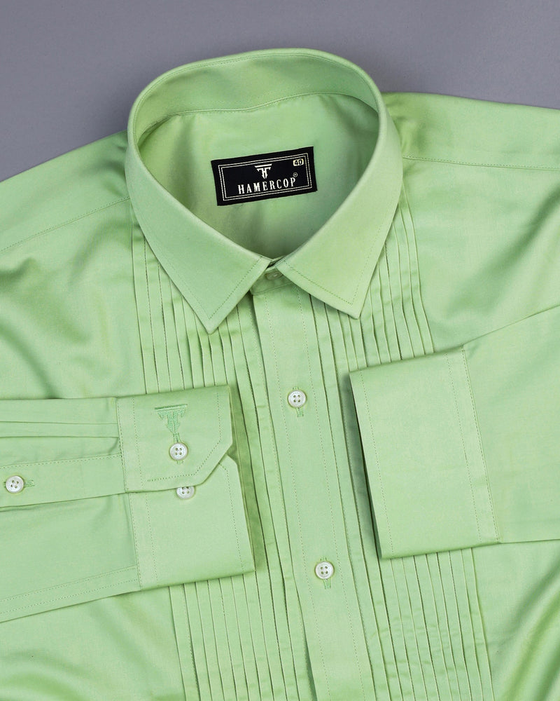 Pista Green Soft Touch Satin Designer Tuxedo Shirt hamercopglobal Pista Green Soft Touch Satin Designer Tuxedo Shirt hamercopglobal