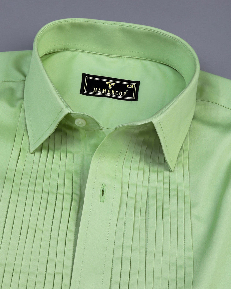 Pista Green Soft Touch Satin Designer Tuxedo Shirt hamercopglobal Pista Green Soft Touch Satin Designer Tuxedo Shirt hamercopglobal