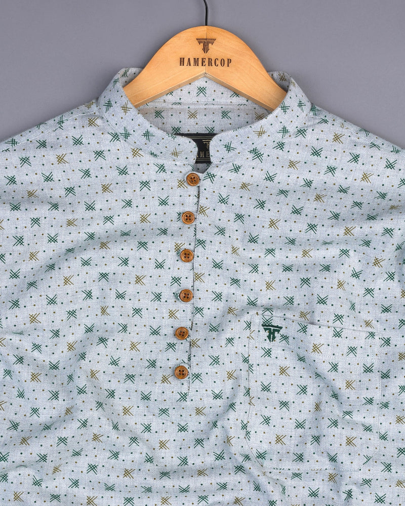 Bosco Green Dot Printed Gray Color Plaid Flannel Shirt Style Kurta