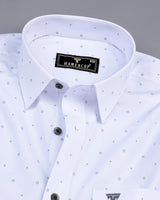 Begonia White With Gray Printed Cotton Formal Shirt