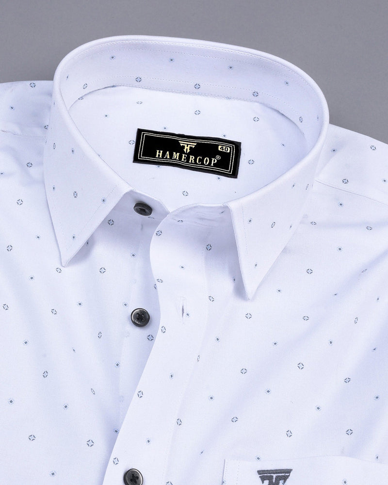 Begonia White With Gray Printed Cotton Formal Shirt