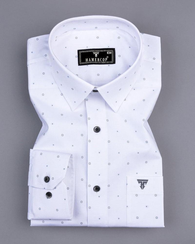 Begonia White With Gray Printed Cotton Formal Shirt