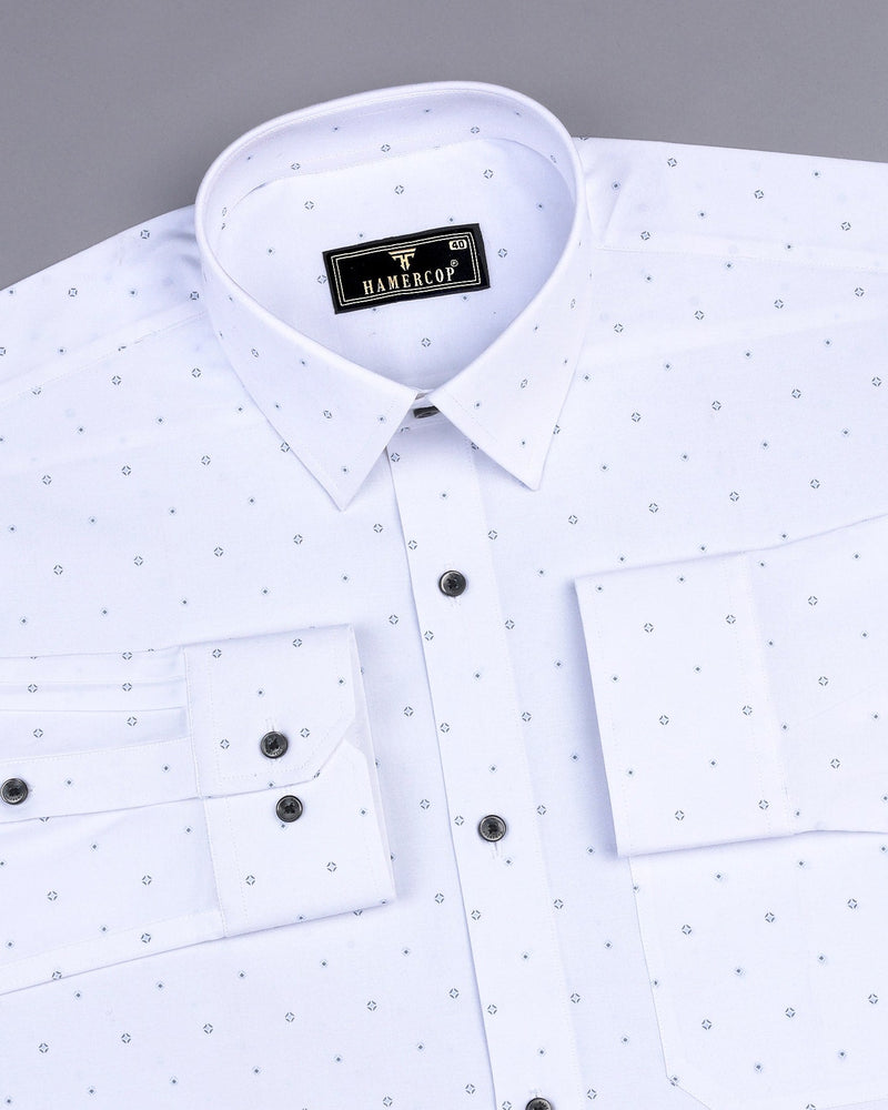 Begonia White With Gray Printed Cotton Formal Shirt