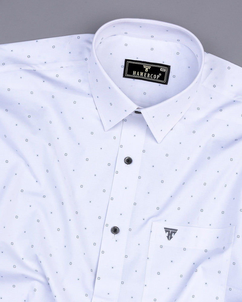 Begonia White With Gray Printed Cotton Formal Shirt