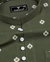 Artichoke Green Printed Seersucker Cotton Shirt Style Kurta