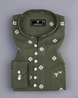 Artichoke Green Printed Seersucker Cotton Shirt Style Kurta