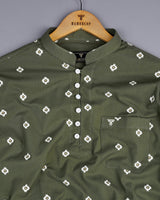 Artichoke Green Printed Seersucker Cotton Shirt Style Kurta