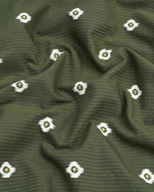 Artichoke Green Printed Seersucker Cotton Shirt Style Kurta