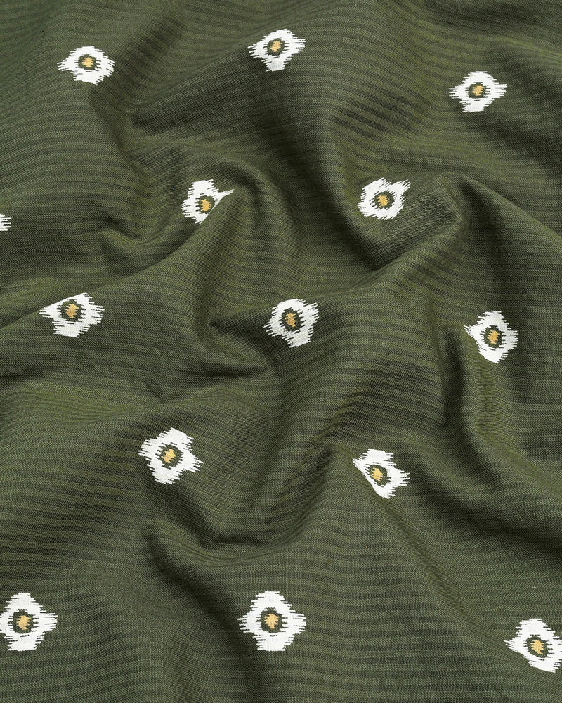 Artichoke Green Printed Seersucker Cotton Shirt Style Kurta