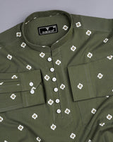 Artichoke Green Printed Seersucker Cotton Shirt Style Kurta