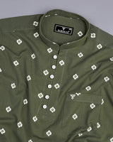 Artichoke Green Printed Seersucker Cotton Shirt Style Kurta