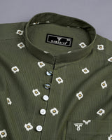 Artichoke Green Printed Seersucker Cotton Shirt Style Kurta