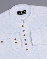 Vosto Pink Dot Printed White Satin Cotton Shirt Style Kurta