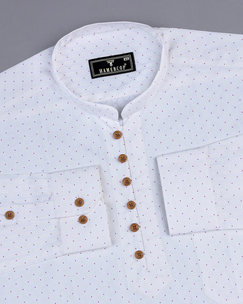 Vosto Pink Dot Printed White Satin Cotton Shirt Style Kurta