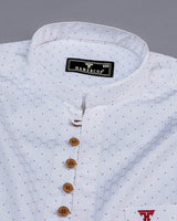 Vosto Pink Dot Printed White Satin Cotton Shirt Style Kurta