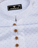 Vosto Pink Dot Printed White Satin Cotton Shirt Style Kurta