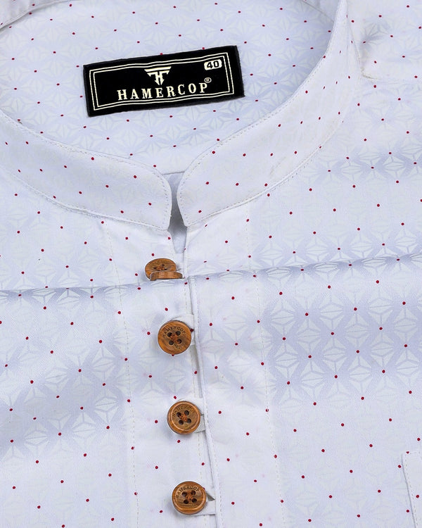 Vosto Pink Dot Printed White Satin Cotton Shirt Style Kurta