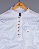 Vosto Pink Dot Printed White Satin Cotton Shirt Style Kurta