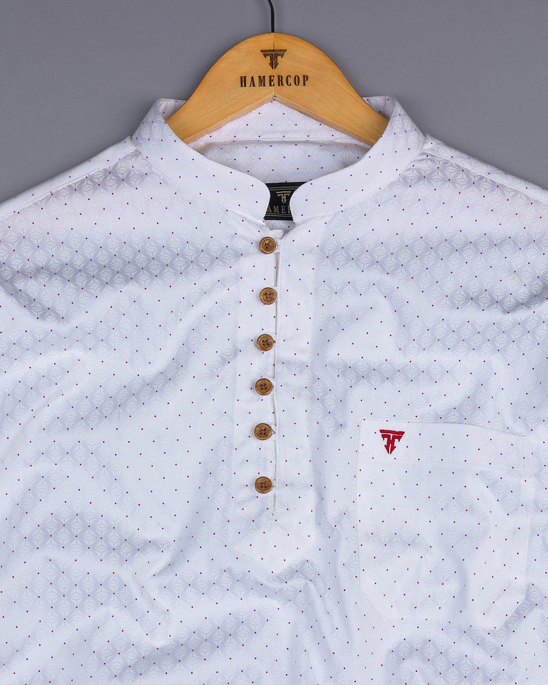 Vosto Pink Dot Printed White Satin Cotton Shirt Style Kurta