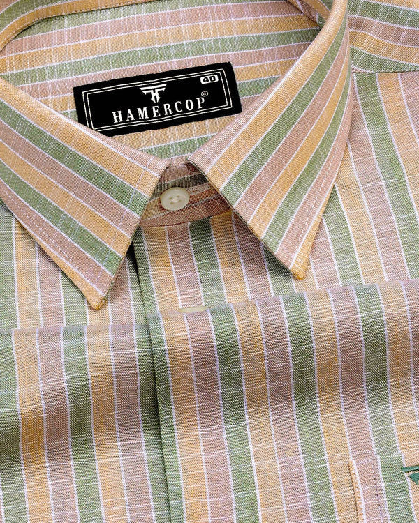 Flint Cream Multicolored Stripe Amsler Cotton Shirt
