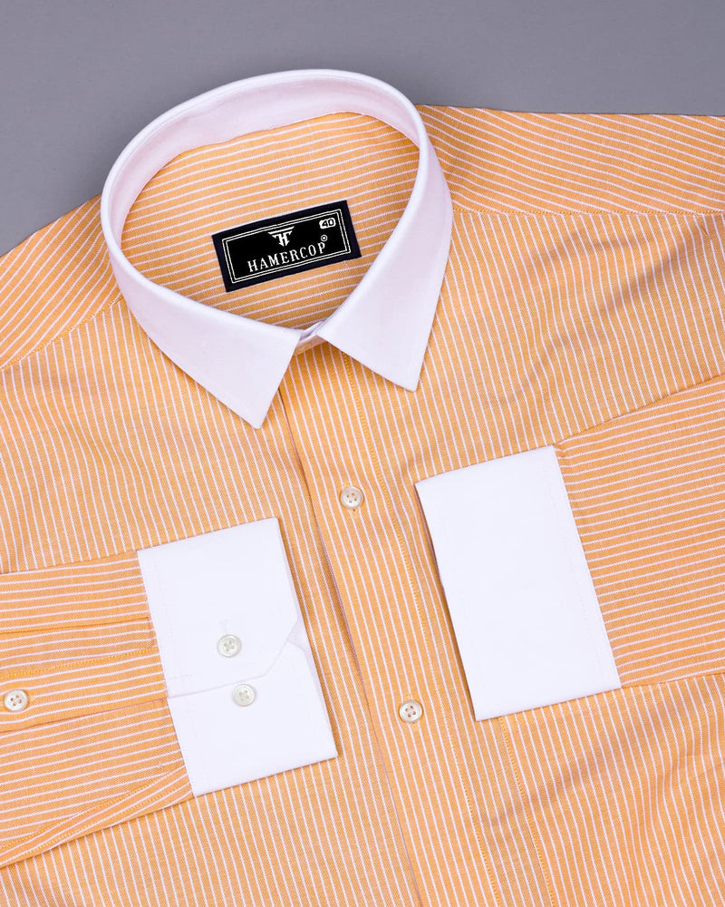 Moccasin Yellow Pencil Stripe Designer Cotton Shirt