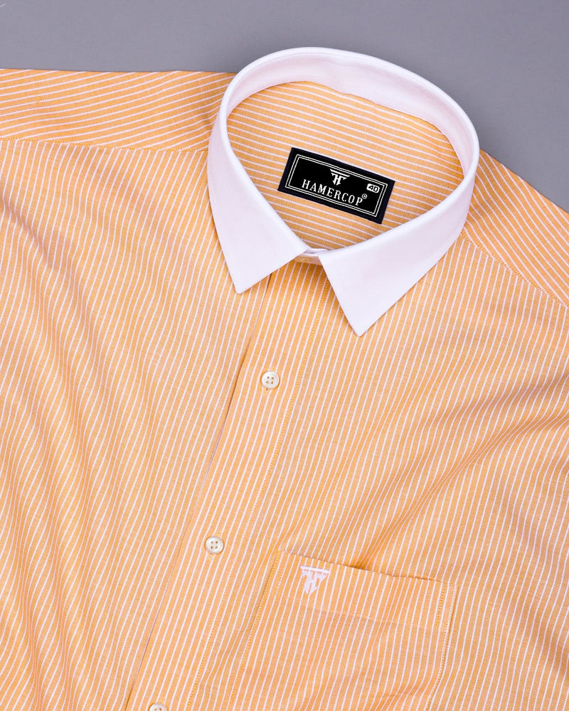 Moccasin Yellow Pencil Stripe Designer Cotton Shirt