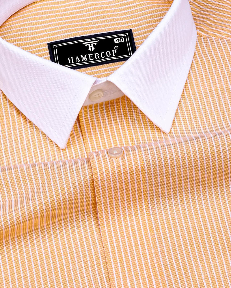 Moccasin Yellow Pencil Stripe Designer Cotton Shirt