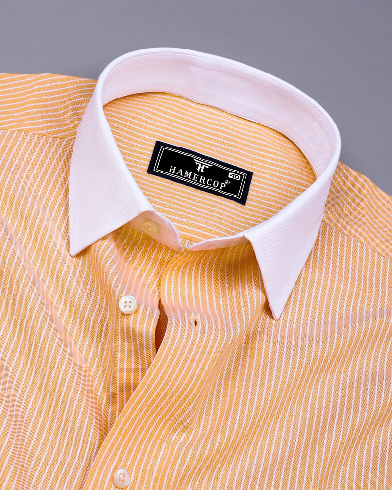 Moccasin Yellow Pencil Stripe Designer Cotton Shirt
