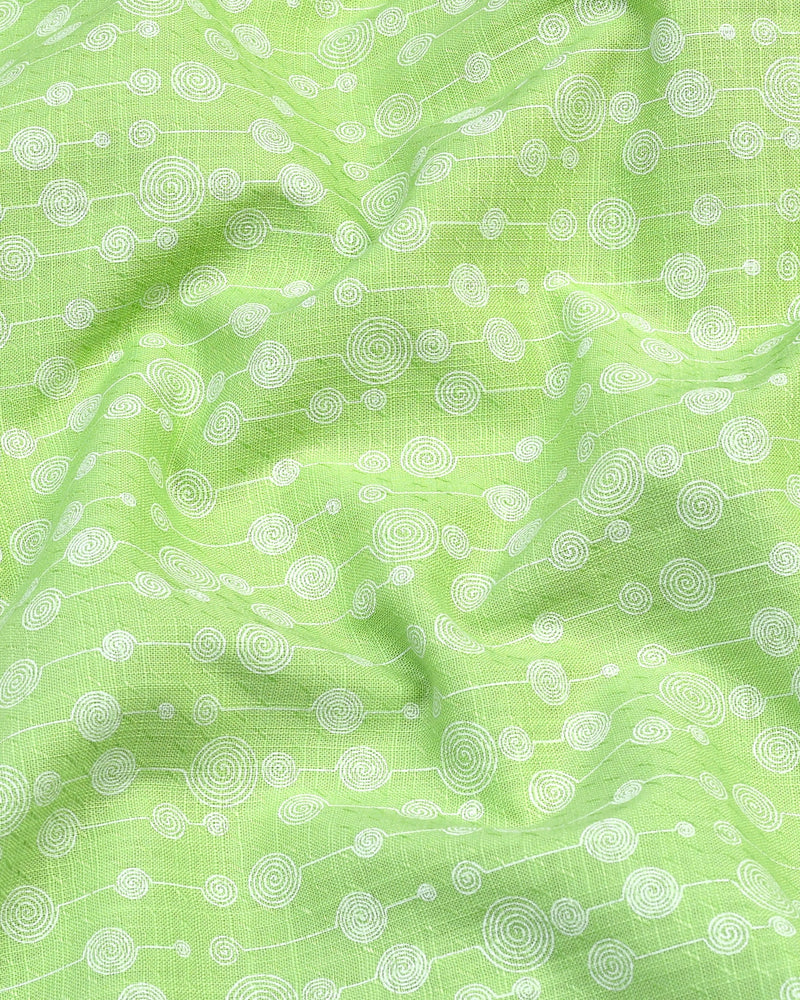 Modena Green Circle Chain Printed Linen Cotton Shirt Style Kurta