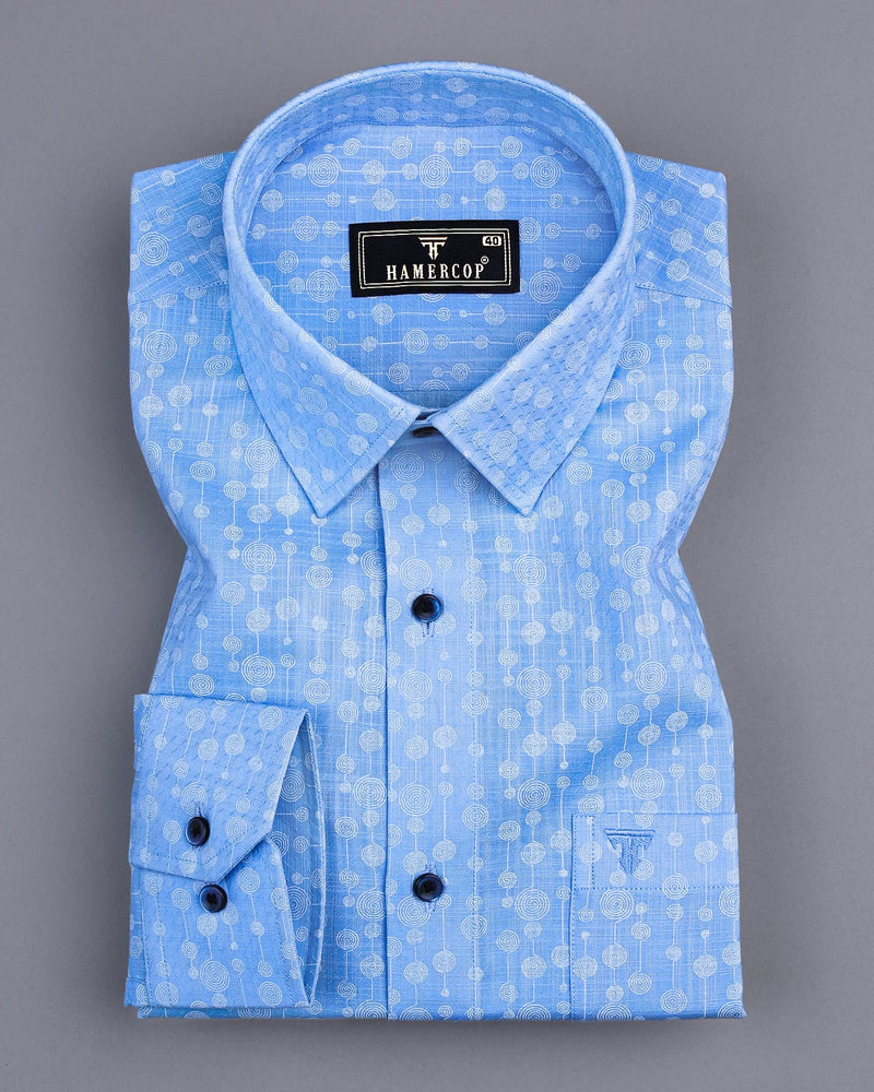 Modena SkyBlue Circle Chain Printed Linen Cotton Shirt