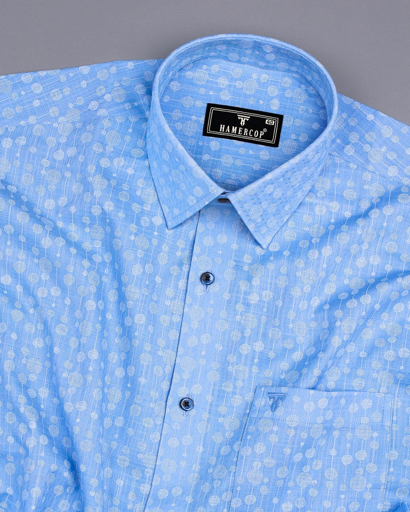 Modena SkyBlue Circle Chain Printed Linen Cotton Shirt