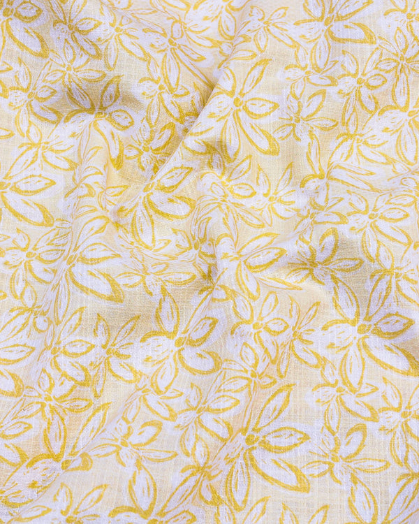 Cordate Cream Flower Printed Dobby Cotton Shirt Style Kurta