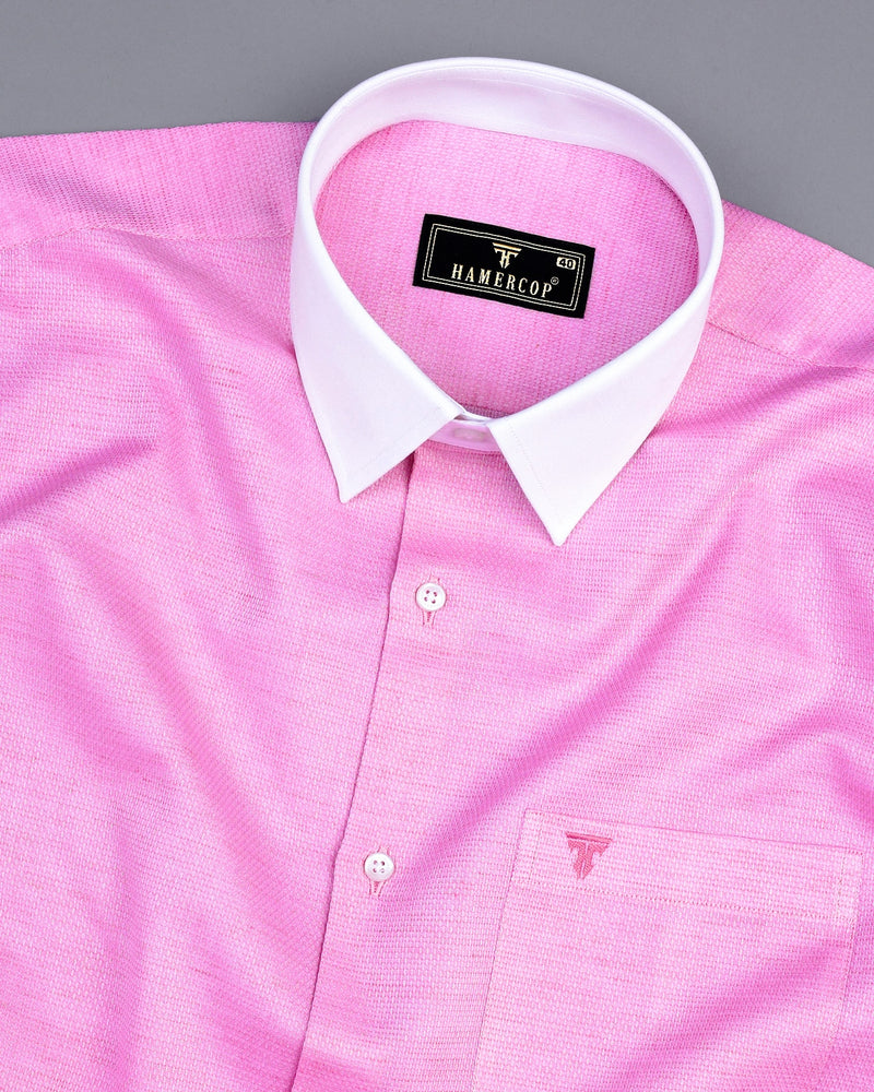 Taffy Pink Hexagon Shaped Dobby Cotton Designer Shirt