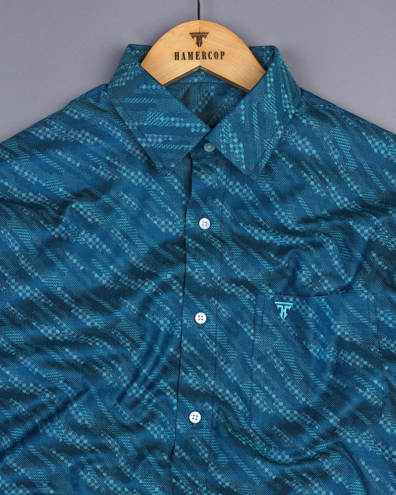 Chlorin Blue Jacquard Textured Cotton Shirt