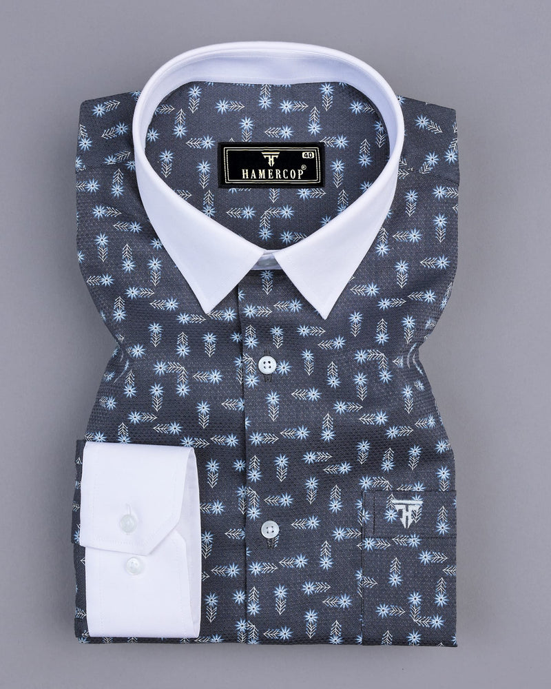 Thistle Gray Flower Printed Dobby Cotton Designer Shirt