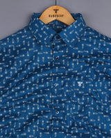 Thistle Blue Flower Printed Dobby Cotton Designer Shirt