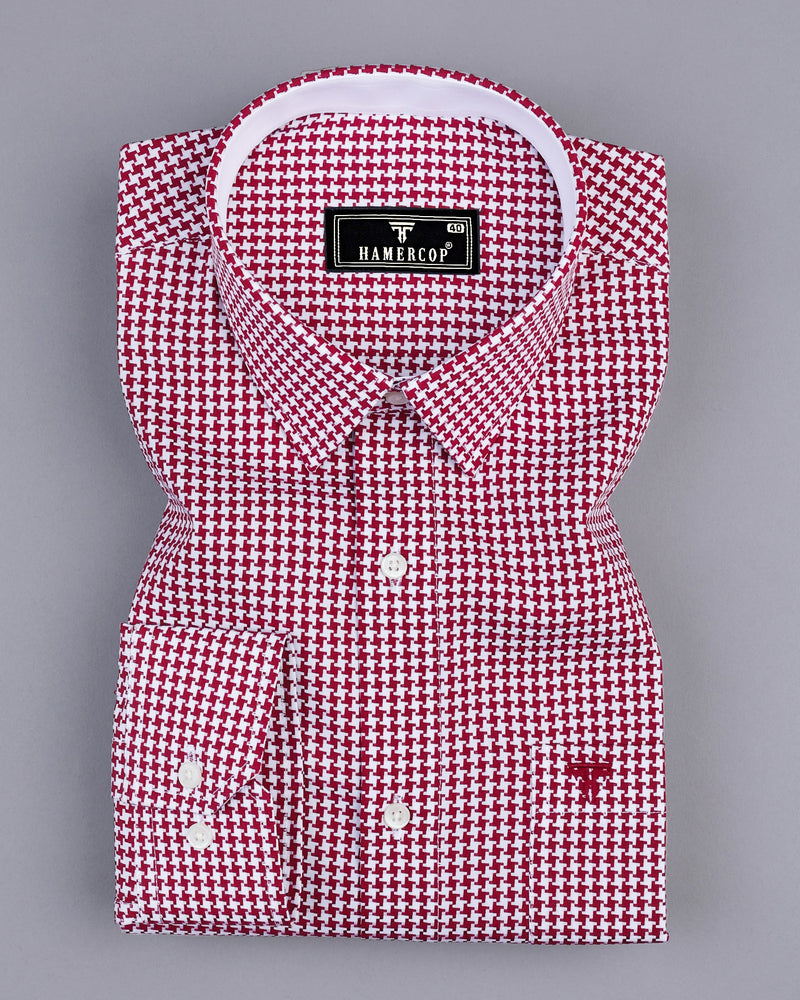 Inox Blood Red Houndstooth Dobby Giza Cotton Designer Shirt
