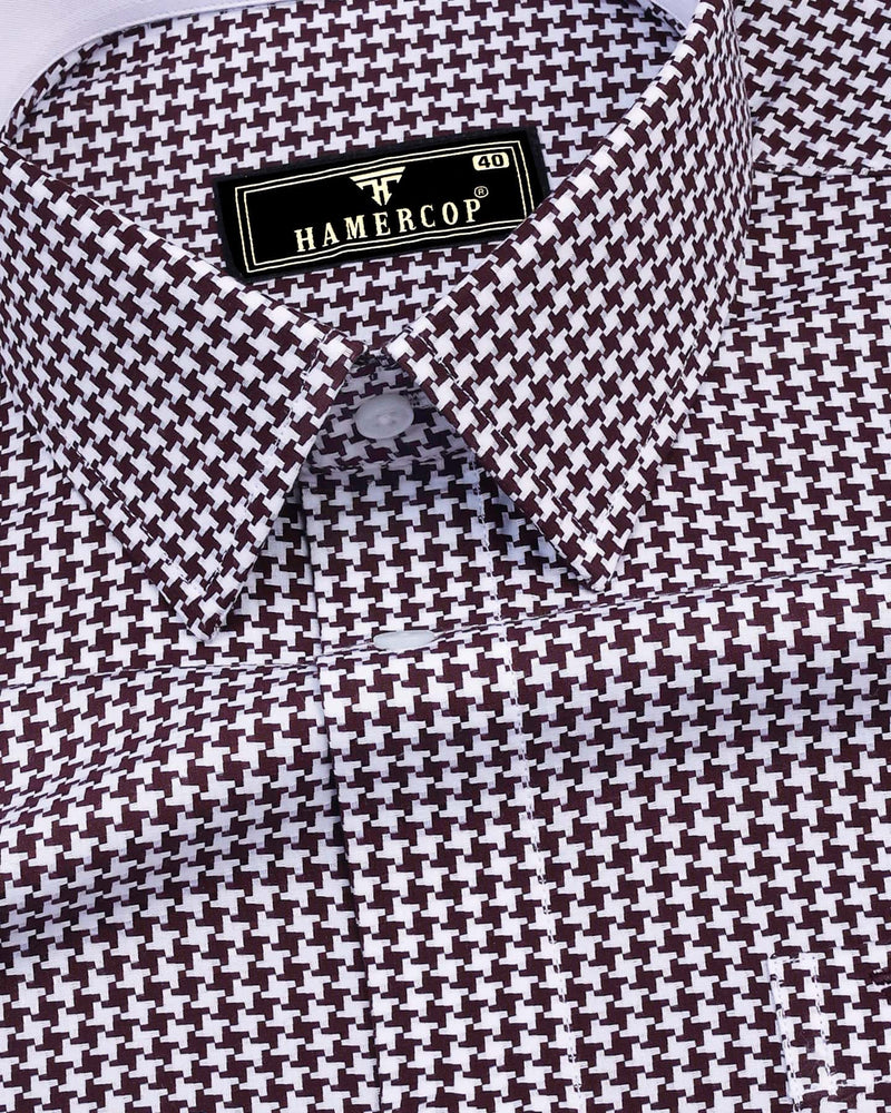 Inox Burgundy Houndstooth Dobby Giza Cotton Designer Shirt – hamercopglobal