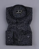 Luma Black Satin With Gray Leaf Printed Cotton Shirt