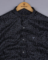 Luma Black Satin With Gray Leaf Printed Cotton Shirt
