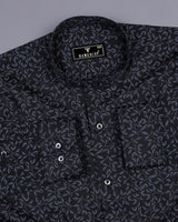 Luma Black Satin With Gray Leaf Printed Cotton Shirt