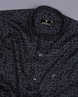 Luma Black Satin With Gray Leaf Printed Cotton Shirt