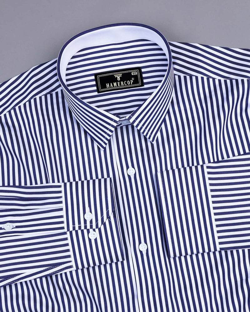 Destiny NavyBlue With White Stripe Premium Giza Designer Shirt