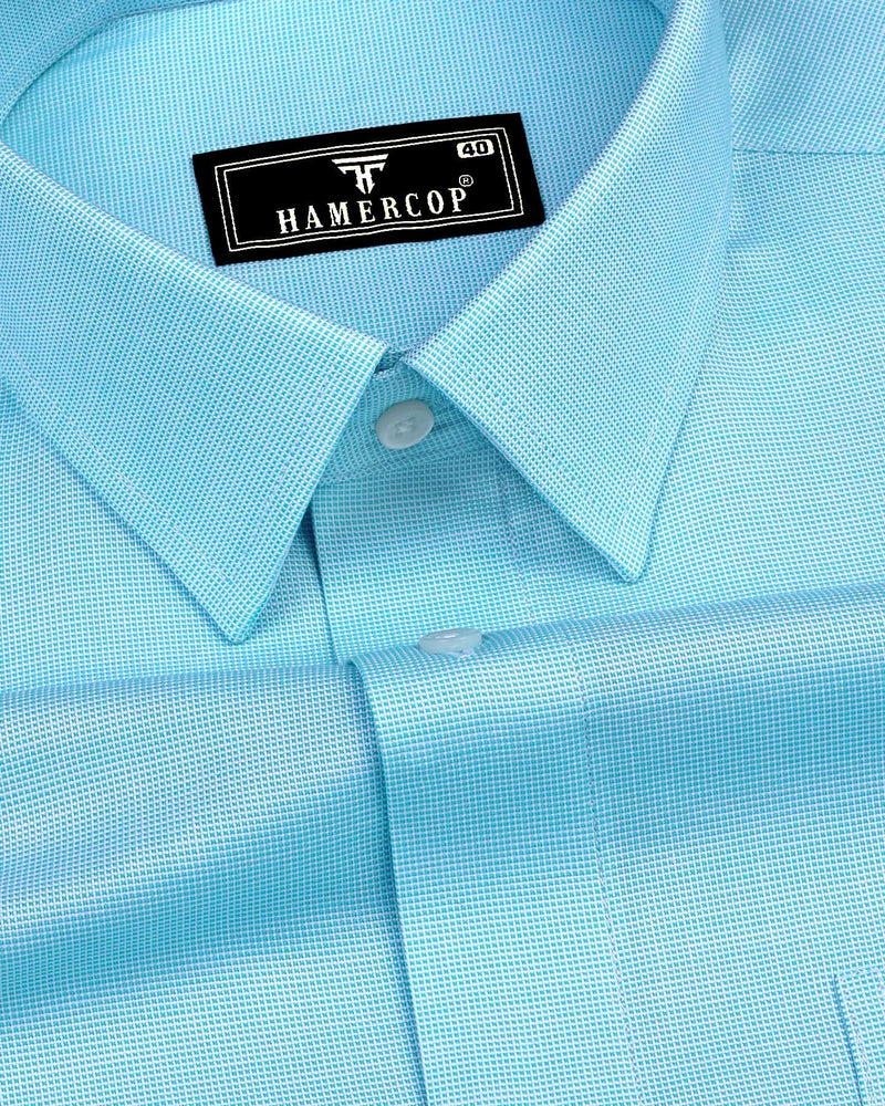 Divine Aqua Blue Dobby Texture Premium Giza Cotton Shirt hamercopglobal Divine Aqua Blue Dobby Texture Premium Giza Cotton Shirt hamercopglobal